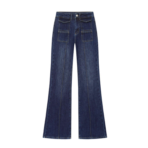 Damen weite Highwaist-Jeanshose mit aufgesetzten Taschen und Bügelfalte Nord Taschen