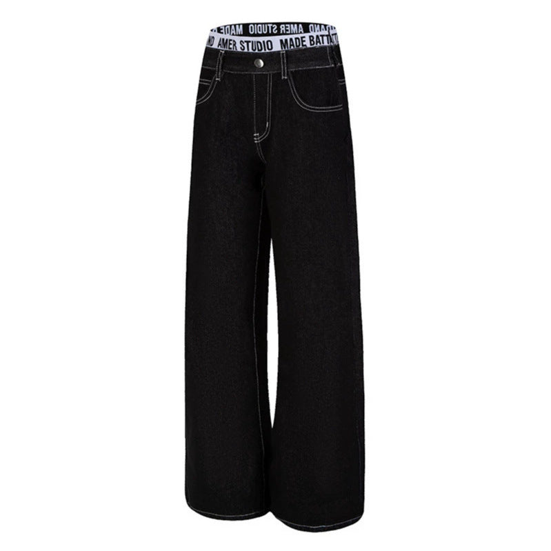 Damen Weite High‑Waist Denim‑Hose mit Logo‑Elastikbund und Palazzo‑Silhouette Nord Taschen
