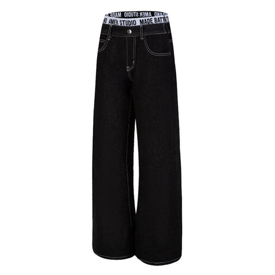 Damen Weite High‑Waist Denim‑Hose mit Logo‑Elastikbund und Palazzo‑Silhouette Nord Taschen