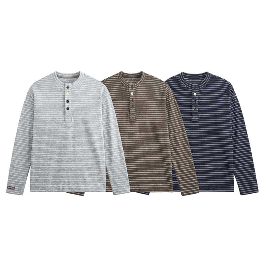 Herren Langärmeliges Henley-Shirt aus Feinstrick mit Streifenstruktur Nord Taschen