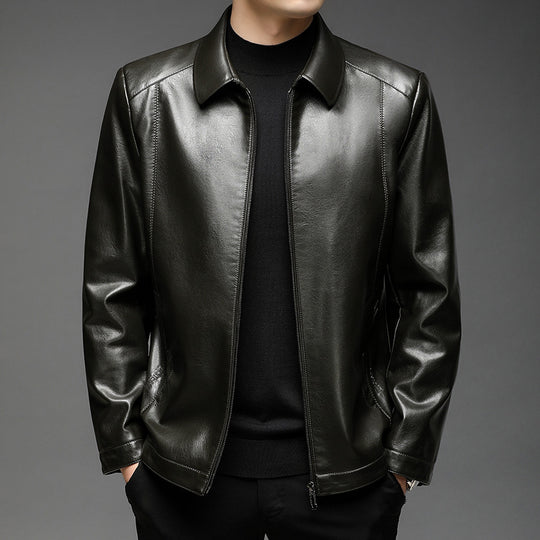 Herren Minimalistische Glattlederjacke mit Hemdkragen und taillierter Passform Nord Taschen