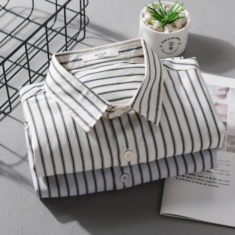 Herren Nadelstreifen-Langarm-Hemdjacke im Overshirt‑Stil aus leichtem Baumwollmix mit diagonaler Brusttasche Nord Taschen