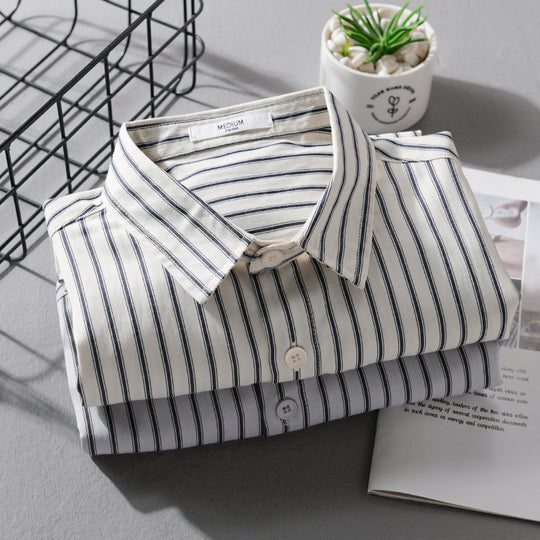 Herren Nadelstreifen-Langarm-Hemdjacke im Overshirt‑Stil aus leichtem Baumwollmix mit diagonaler Brusttasche Nord Taschen