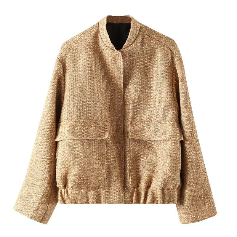 Damen verzierte Bouclé-Bomberjacke mit Pailletten und Strass Nord Taschen