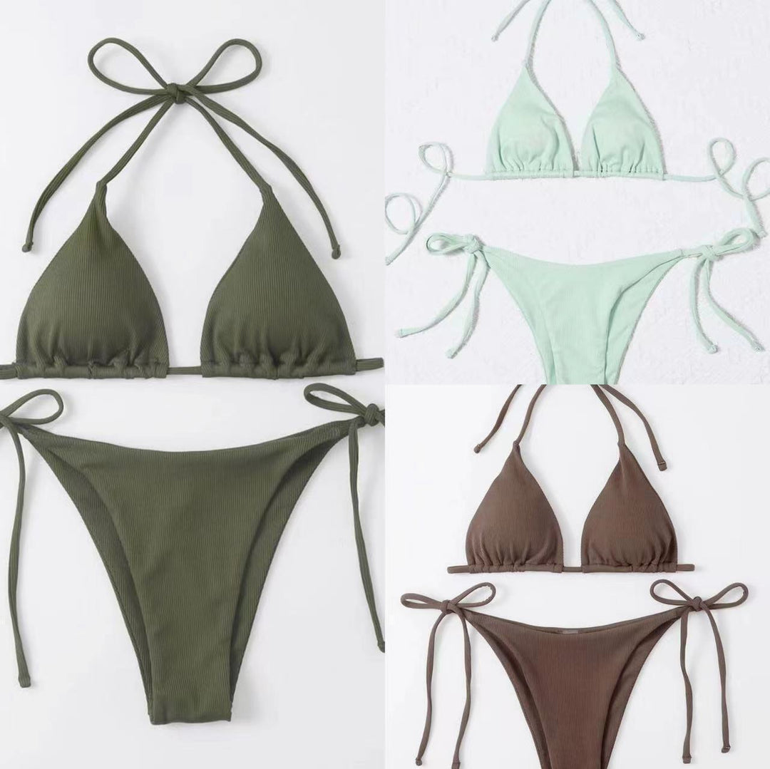 Damen Triangel-Bikini mit seitlichem Knoten und verstellbaren Trägern