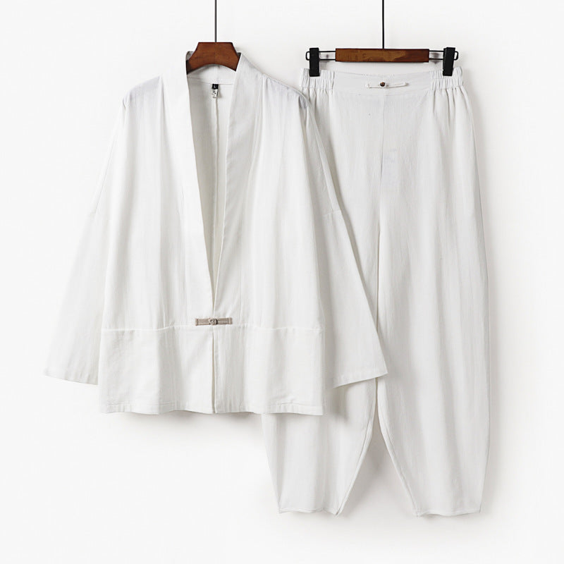 Herren Zen-Relax-Set mit offener Kimono-Jacke, dekorativem Knebelverschluss und tapered Harem-Joggpants Nord Taschen