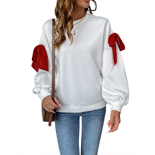 Damen Oversize-Sweatshirt mit dekorativen Schleifen an den Ärmeln Nord Taschen