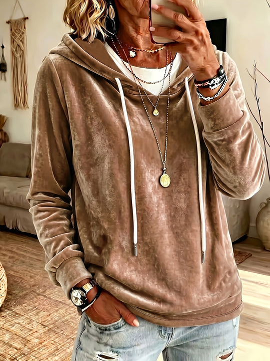 Damen Samt-Kapuzenpullover mit Relaxed-Fit und Kordelzug Nord Taschen
