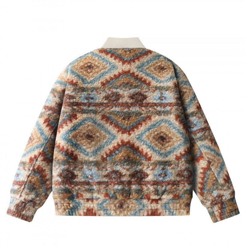 Unisex Boxy-Fleece‑Bomberjacke mit Aztekenmuster und Reißverschluss Nord Taschen