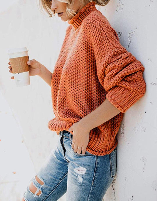 Damen Grobstrick-Pullover mit Stehkragen, Blockstreifen und Oversize-Passform Nord Taschen