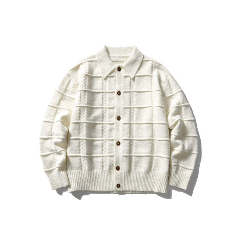 Unisex Kastenförmige Strickjacke mit Hemdkragen und strukturierter Karoprägung Nord Taschen
