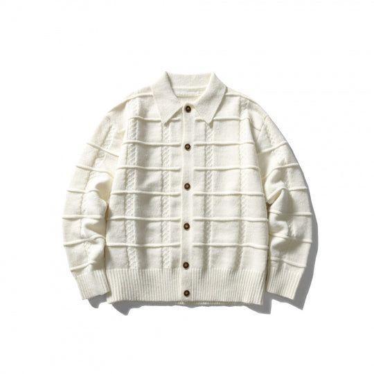 Unisex Kastenförmige Strickjacke mit Hemdkragen und strukturierter Karoprägung Nord Taschen