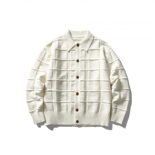 Unisex Kastenförmige Strickjacke mit Hemdkragen und strukturierter Karoprägung Nord Taschen