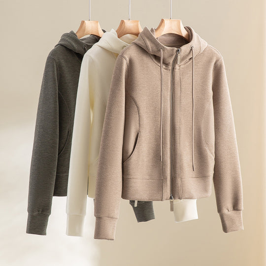 Damen Kurze Kapuzenjacke aus Sweat mit durchgehendem Zweiwege-Reißverschluss und taillierter Passform Nord Taschen
