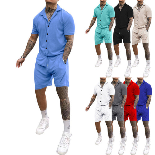 Herren Freizeit-Kurzarm-Set mit Knopfleiste und verstellbarem Kordelzug Nord Taschen