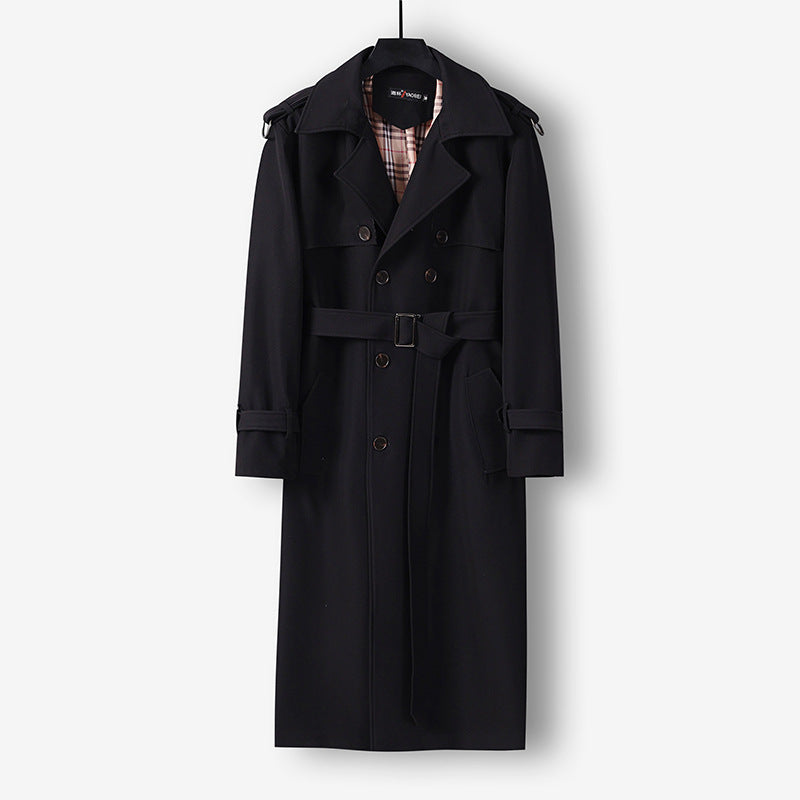 Damen Eleganter lang geschnittener Wollmix-Trenchcoat mit doppelreihiger Knopfleiste und Bindegürtel Nord Taschen