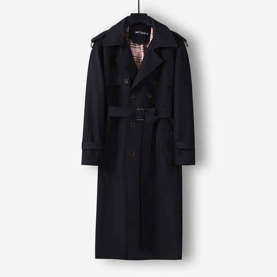 Damen Eleganter lang geschnittener Wollmix-Trenchcoat mit doppelreihiger Knopfleiste und Bindegürtel Nord Taschen