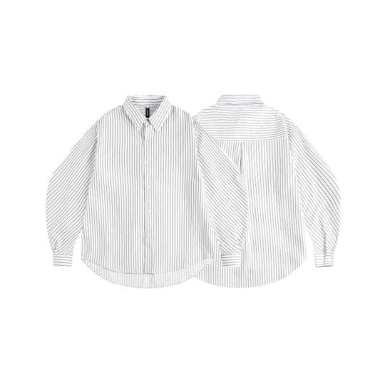 Damen Oversize-Hemdbluse mit feinem Nadelstreifen, Ballonärmeln und abgerundetem Saum Nord Taschen