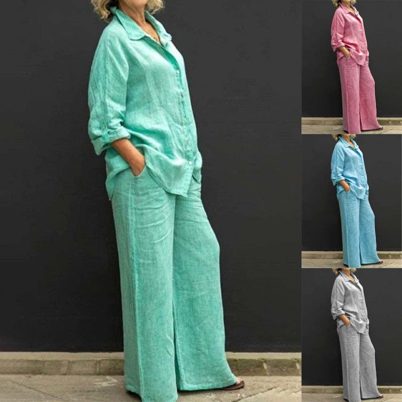 Damen Relaxed-Buttondown-Hemd und High-Waist-Palazzo im Leinenoptik Nord Taschen