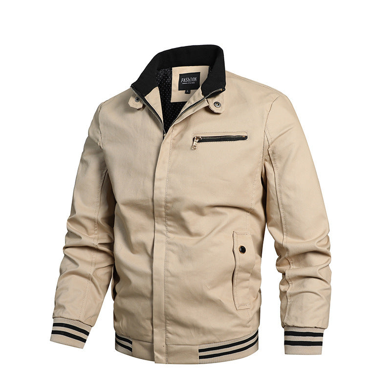 Herren Canvas-Bomberjacke im Retro-Pilotencut mit gestepptem Kragen und gestreiften Rippbündchen Nord Taschen