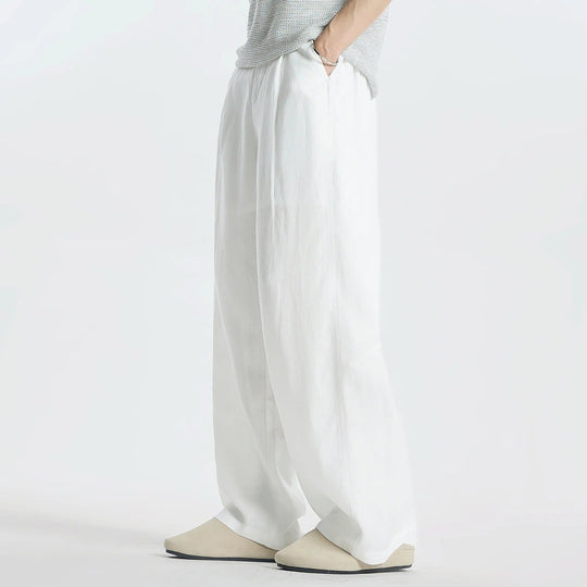 Damen Weitgeschnittene Leinenhose mit seitlichen Taschen Nord Taschen