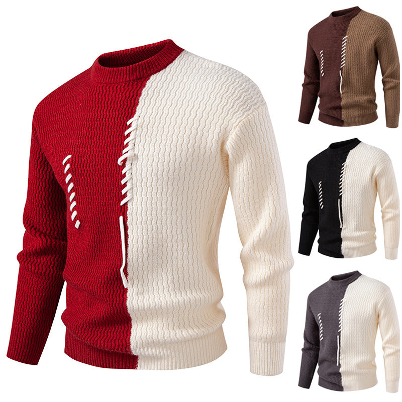 Herren zweigeteilter Strukturstrickpullover mit Zierband-Detail und Rundhalsausschnitt Nord Taschen