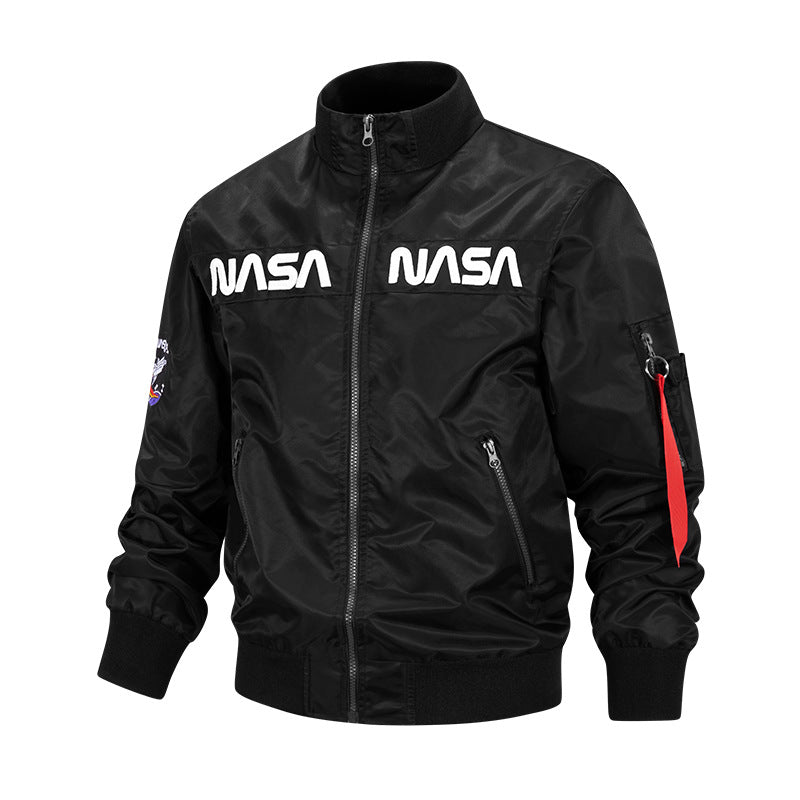 Men's  retro-space pilot bomber with embroidered NASA chest panels and sleeve utility pocket Nord Taschen