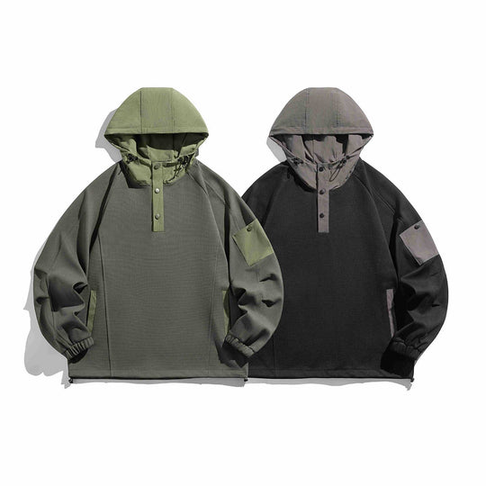 Unisex Oversize Kapuzen-Anorak-Pullover mit halber Druckknopfleiste, Utility-Ärmeltasche und Thermostruktur Nord Taschen