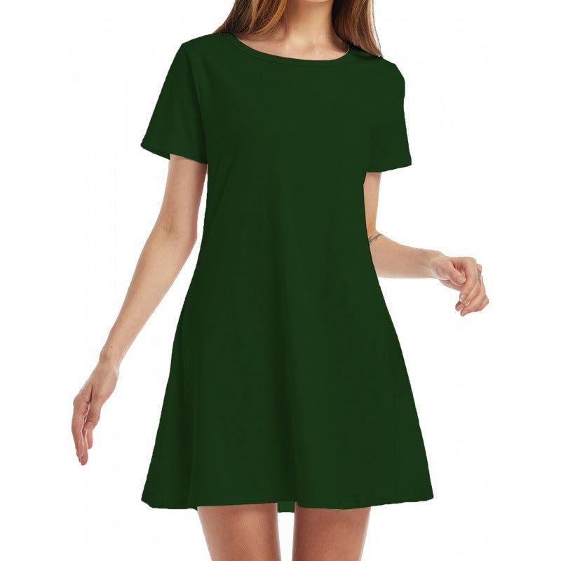 Damen locker fallendes Freizeitkleid mit Rundhalsausschnitt und kurzen Ärmeln