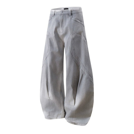 Damen Weite Ballon-Denim-Culotte mit hoher Taille, Teilungsnähten und markanten Knie-Panels Nord Taschen