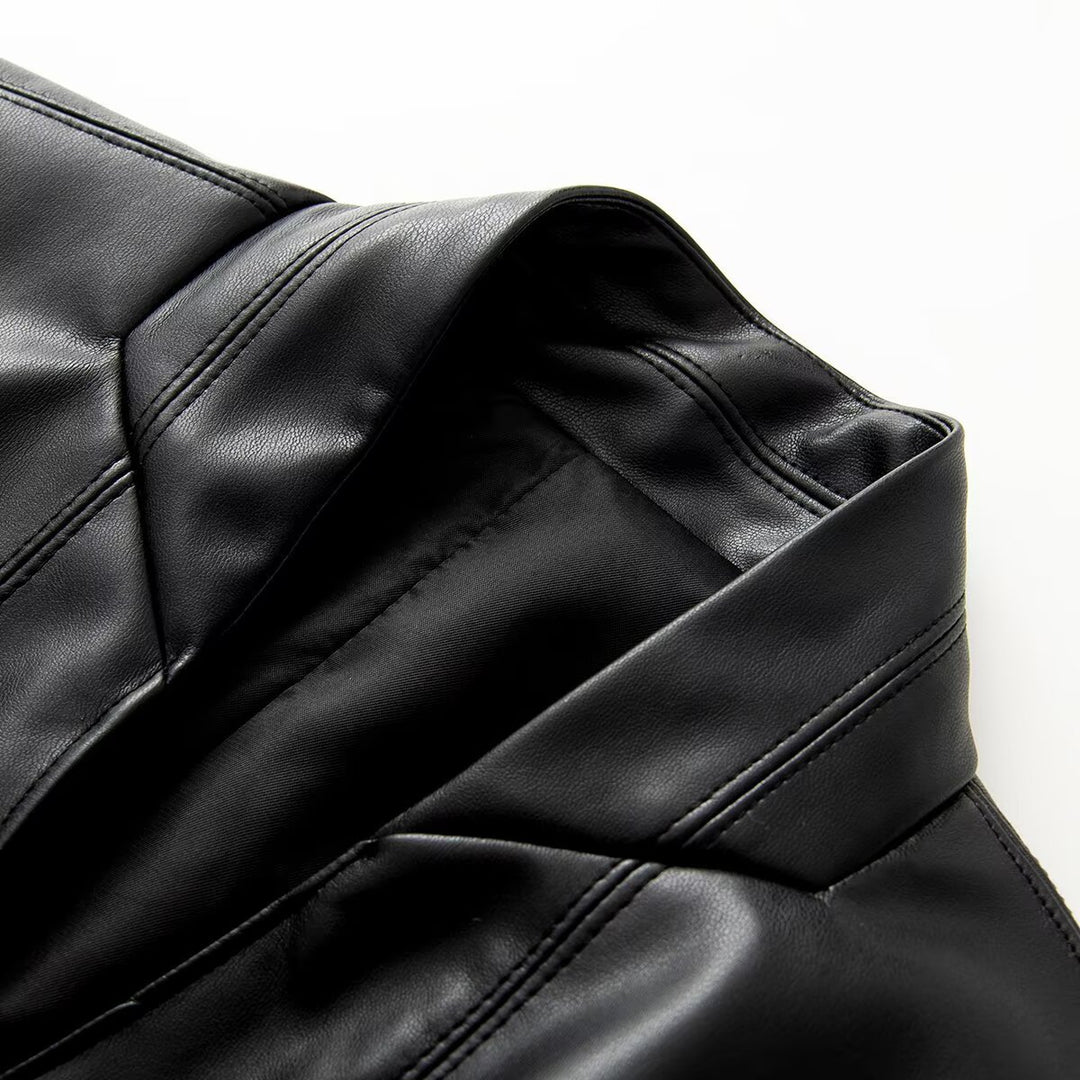 Damen Kunstleder-Blazer im Oversize-Schnitt mit Wickeloptik und taillierten Zierknöpfen Nord Taschen