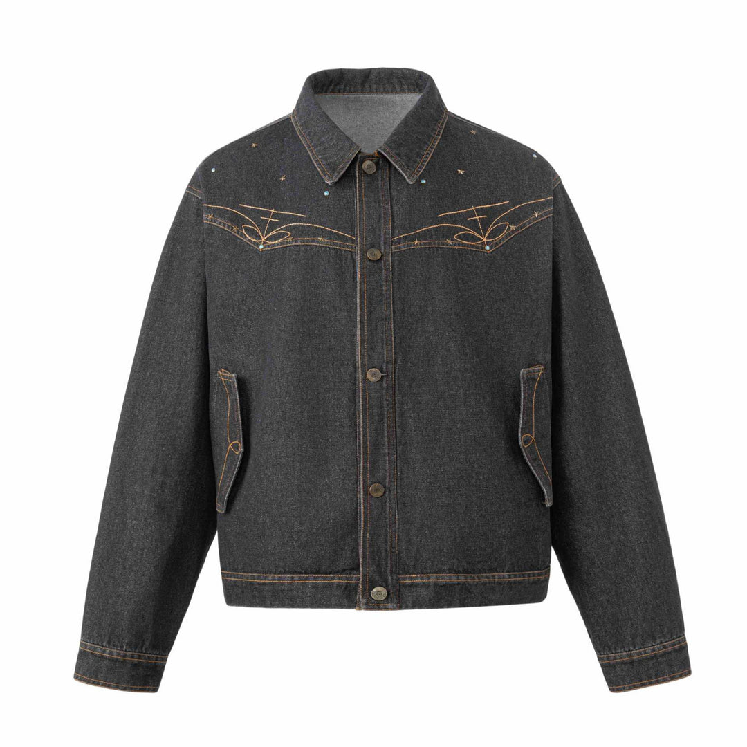 Unisex Boxy-Jeansblouson mit Sternstickerei und Ziernieten Nord Taschen