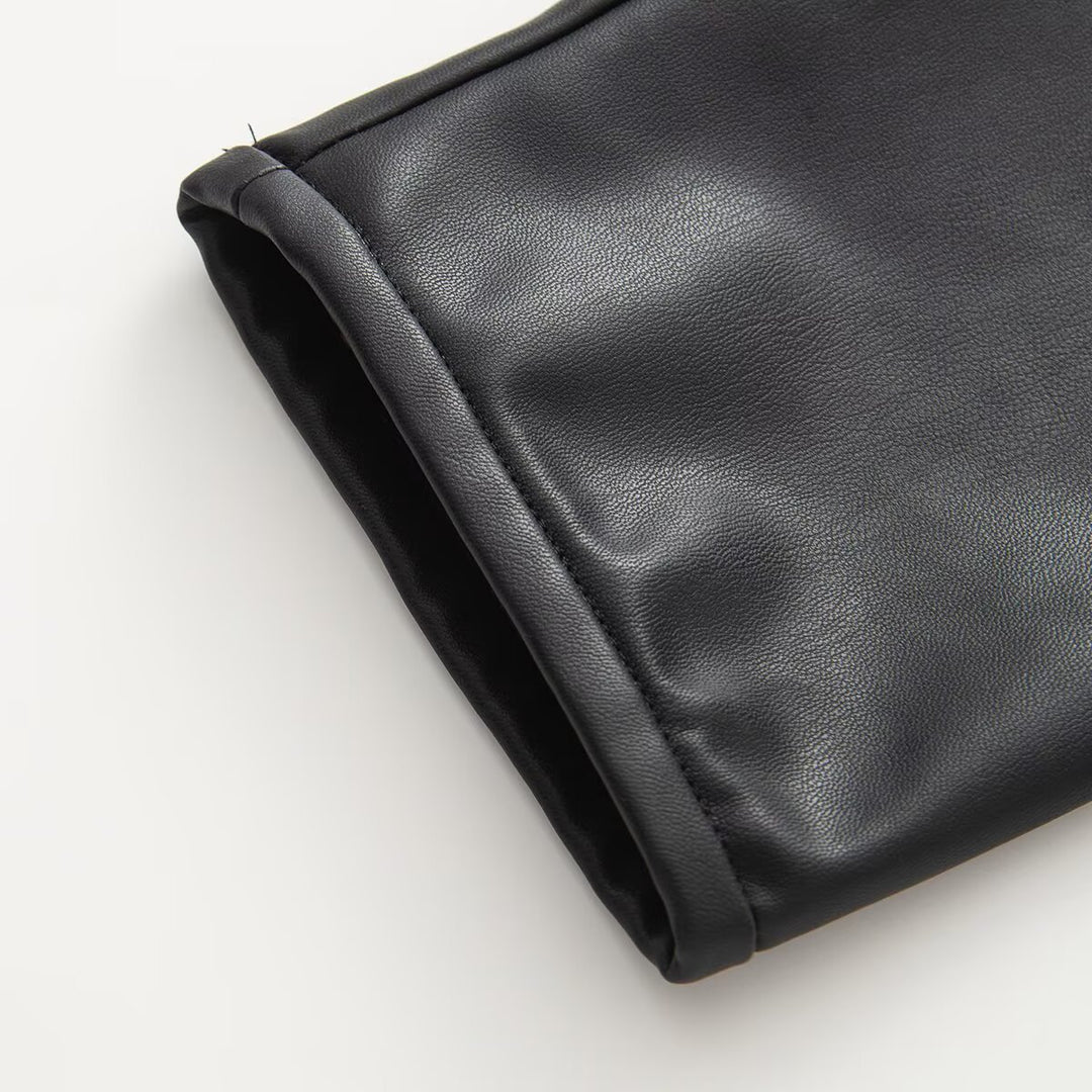 Damen Oversize Kunstlederjacke mit Bindebändern und aufgesetzten Taschen Nord Taschen