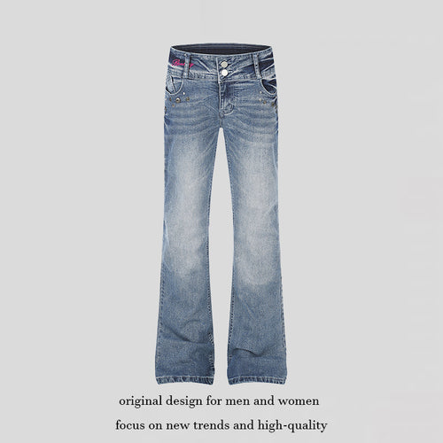 Damen High‑Waist Flared-Jeans mit weitem Bein, Doppelknopf und Nieten-Detail Nord Taschen