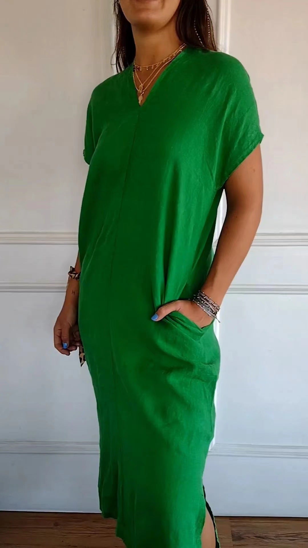 Damen luftiges Leinenkleid mit praktischen Seitentaschen