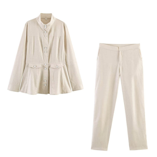 Damen Gerade geschnittene Stretch-Chino mit flachem Bund und Seitentaschen Nord Taschen