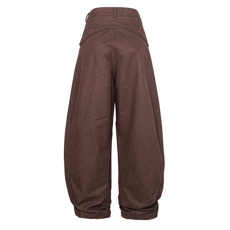 Damen Hohe Taillenweite Culotte-Hose aus schwerer Baumwollmischung mit Umschlagbund Nord Taschen