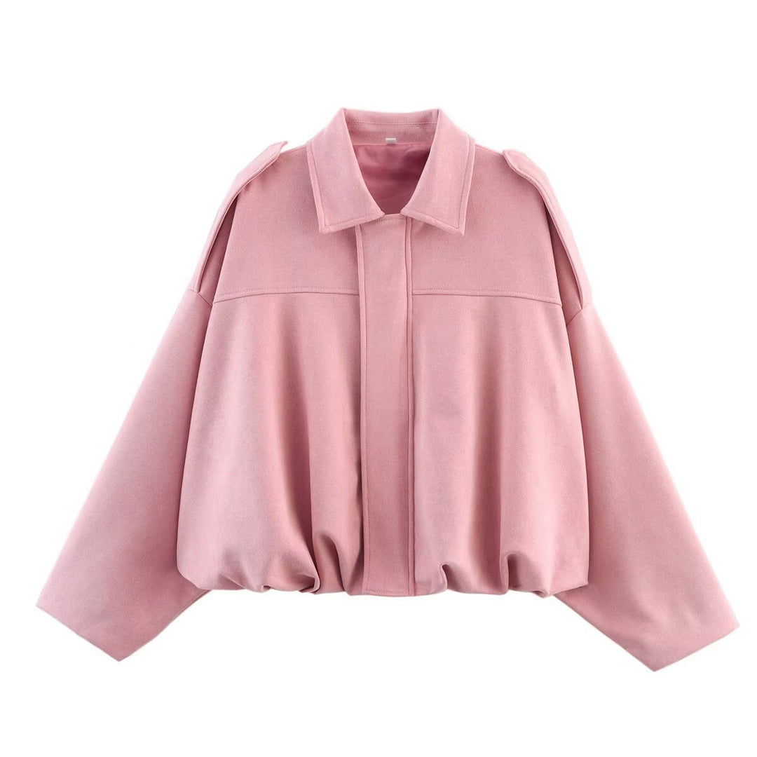 Damen Oversize-Suedejacke mit Schulterklappen, verdeckter Knopfleiste und elastischem Saum Nord Taschen