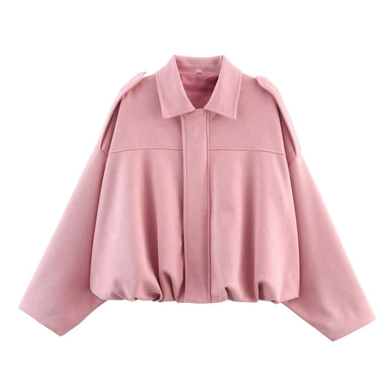 Damen Oversize-Suedejacke mit Schulterklappen, verdeckter Knopfleiste und elastischem Saum Nord Taschen