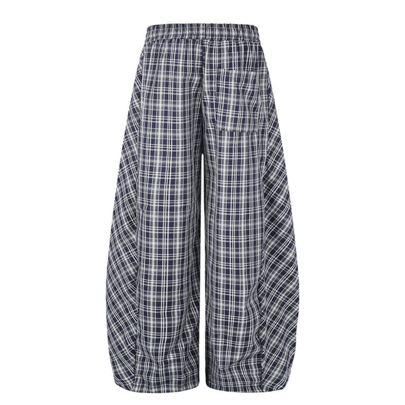 Damen Weite Harem-Ballonhose mit elastischem Bund, Kordelzug und Karomuster Nord Taschen