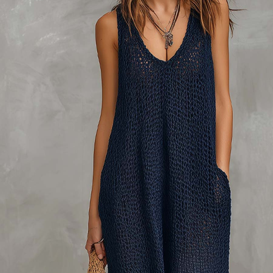 Damen Luftiges Sommerkleid mit seitlichen Taschen und tiefem Ausschnitt Nord Taschen