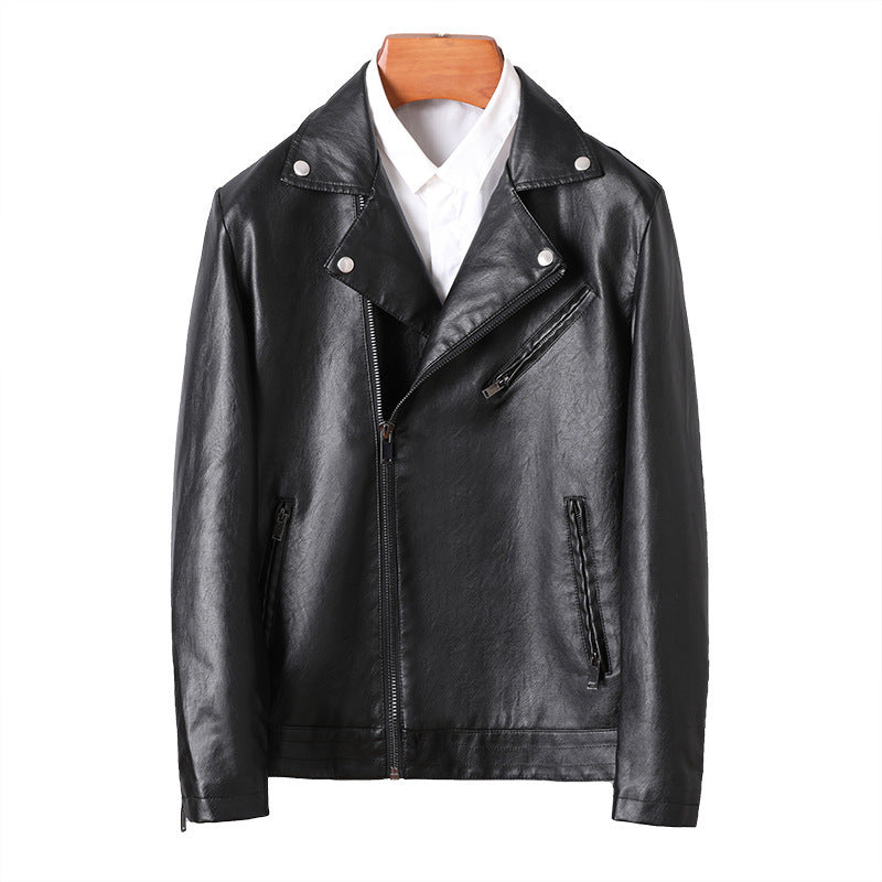 Herren Slim-Fit Kunstleder-Motojacke mit asymmetrischem Reißverschluss und cleanem Reverskragen Nord Taschen
