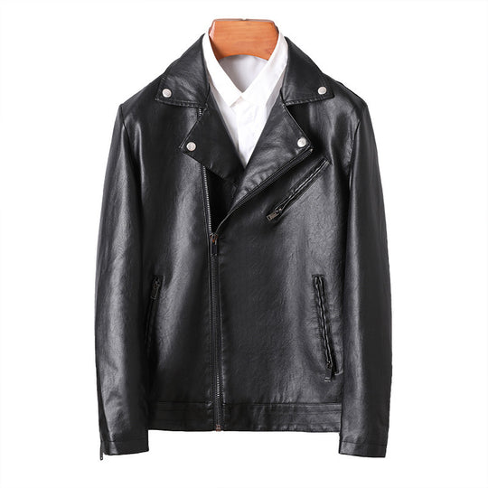 Herren Slim-Fit Kunstleder-Motojacke mit asymmetrischem Reißverschluss und cleanem Reverskragen Nord Taschen