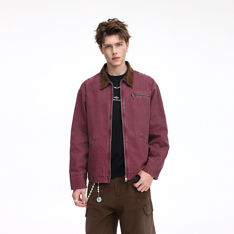 Herren Freizeitjacke aus gewaschenem Baumwollcanvas mit Cordkragen und Reißverschluss-Tasche Nord Taschen