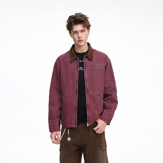 Herren Freizeitjacke aus gewaschenem Baumwollcanvas mit Cordkragen und Reißverschluss-Tasche Nord Taschen