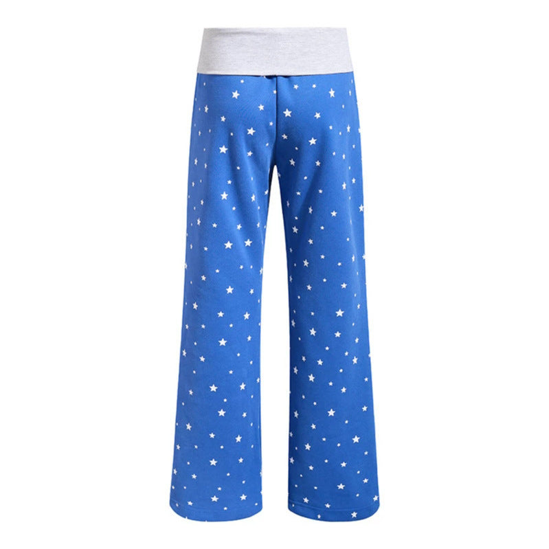 Damen Lounge-Hose mit weitem Bein, hohem Rippbund und Sternenprint Nord Taschen