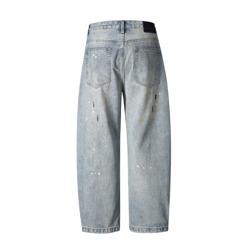 Herren Weitgeschnittene Vintage-Denimhose mit Used-Effekt, Paint-Splatter und Distressed-Details Nord Taschen