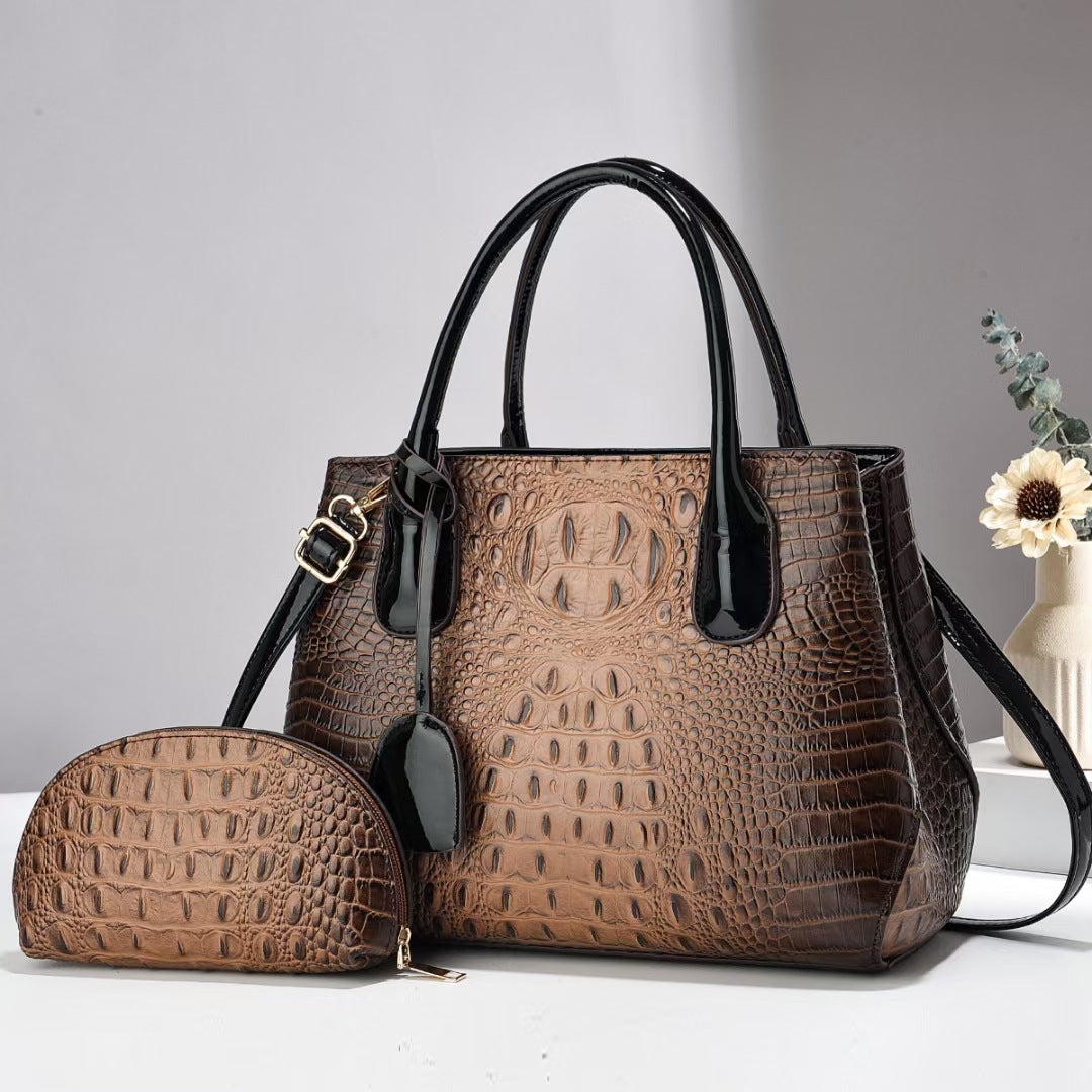 Damen Handtasche mit elegantem Krokodil-Look und abnehmbarer Clutch Nord Taschen