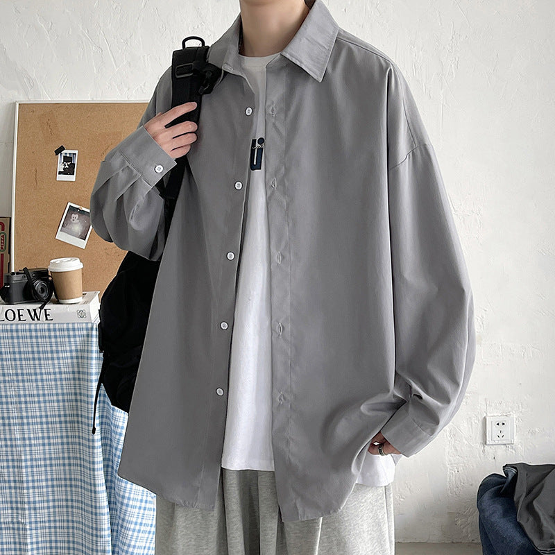 Herren leichtes Overshirt-Hemdjacke aus Baumwollmix mit verdeckter Knopfleiste, überschnittener Schulter und abgerundetem Saum Nord Taschen