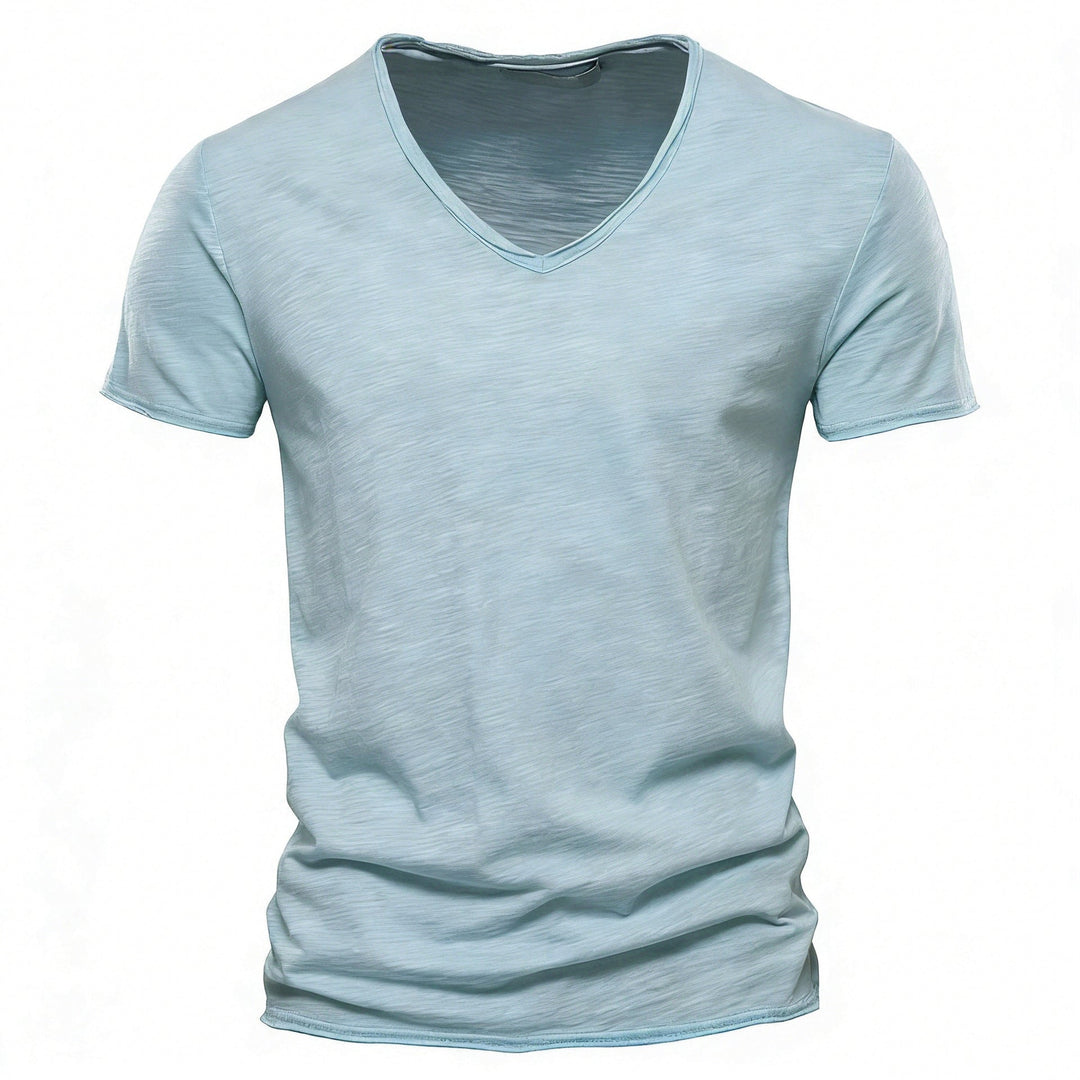Herren nan leichtes Baumwolljersey Kurzarmshirt mit V-Ausschnitt und schmaler Passform